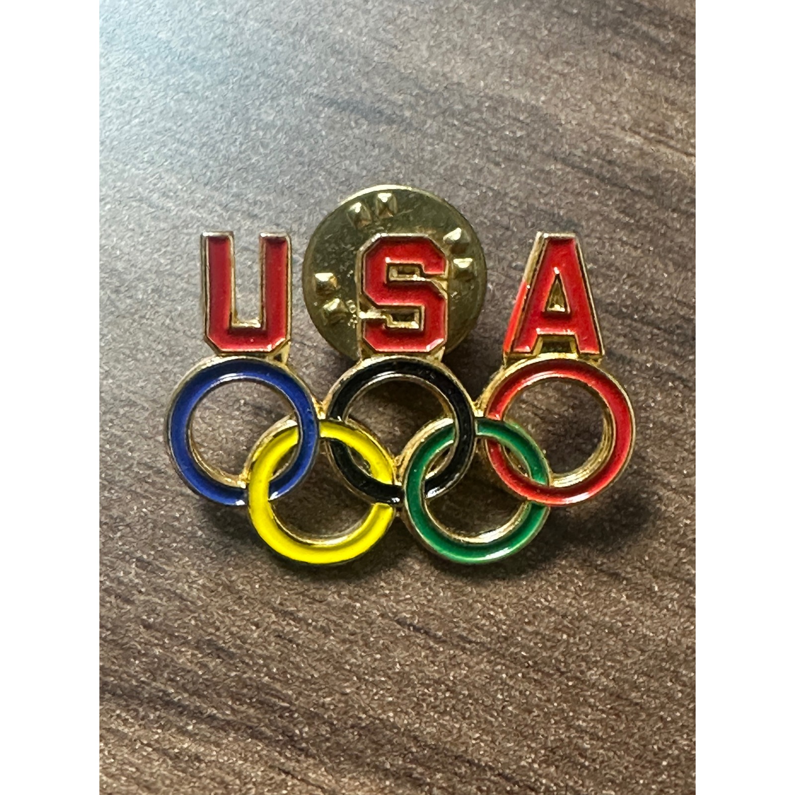 Vintage Usa Olympic Rings Lapel Pin Gold Tone Enamel Team Usa Usoc Memorabilia
